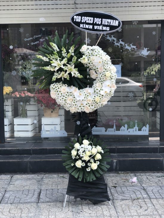 Kệ hoa cúc đám tang 2 tầng màu trắng